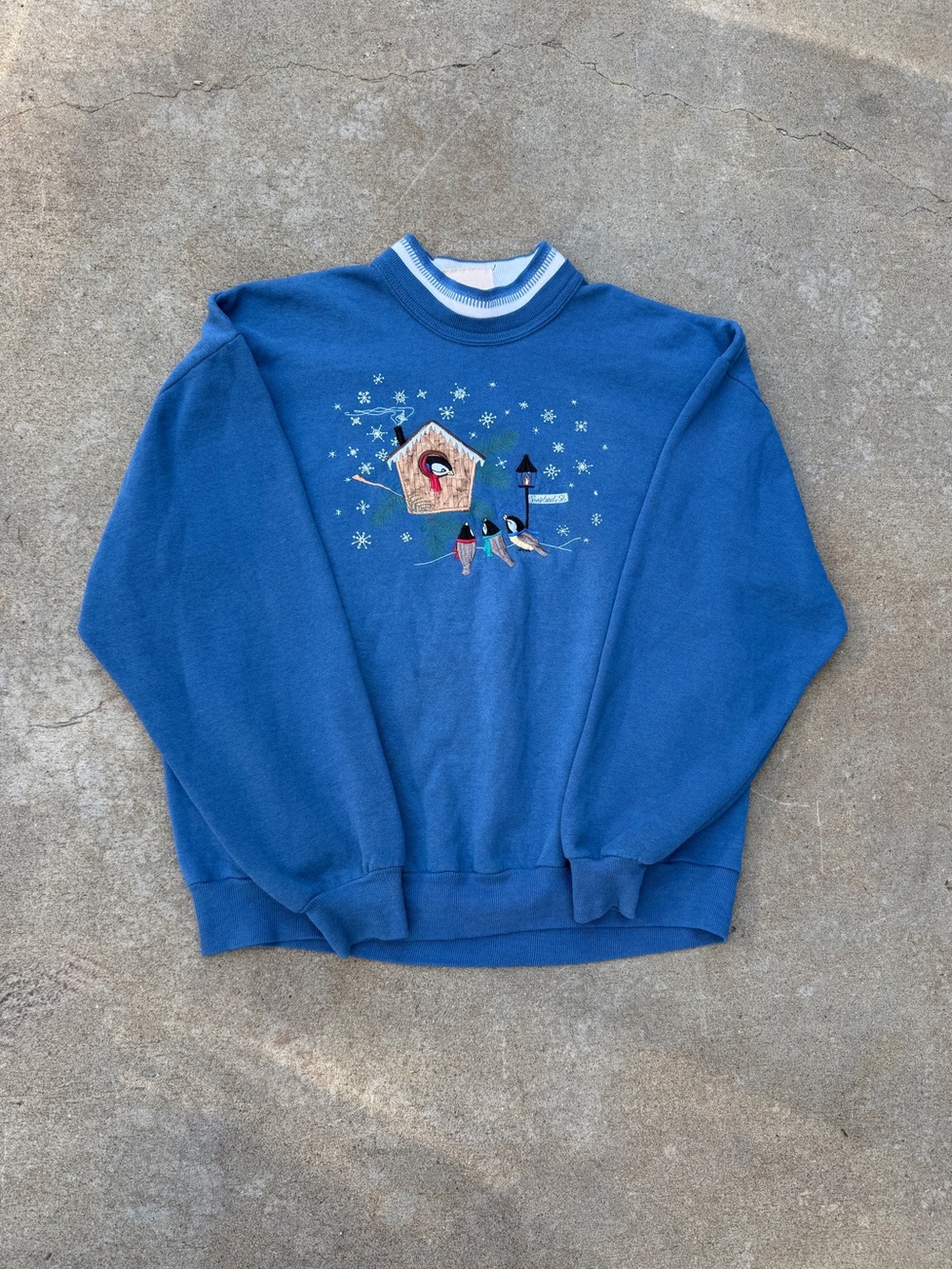 Vintage 90s Top Stitch Made In USA Blue Embroidered Crewneck Sweater Women XL